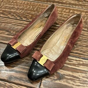 Ferragamo Shoes size 8.5 brown suede black leather